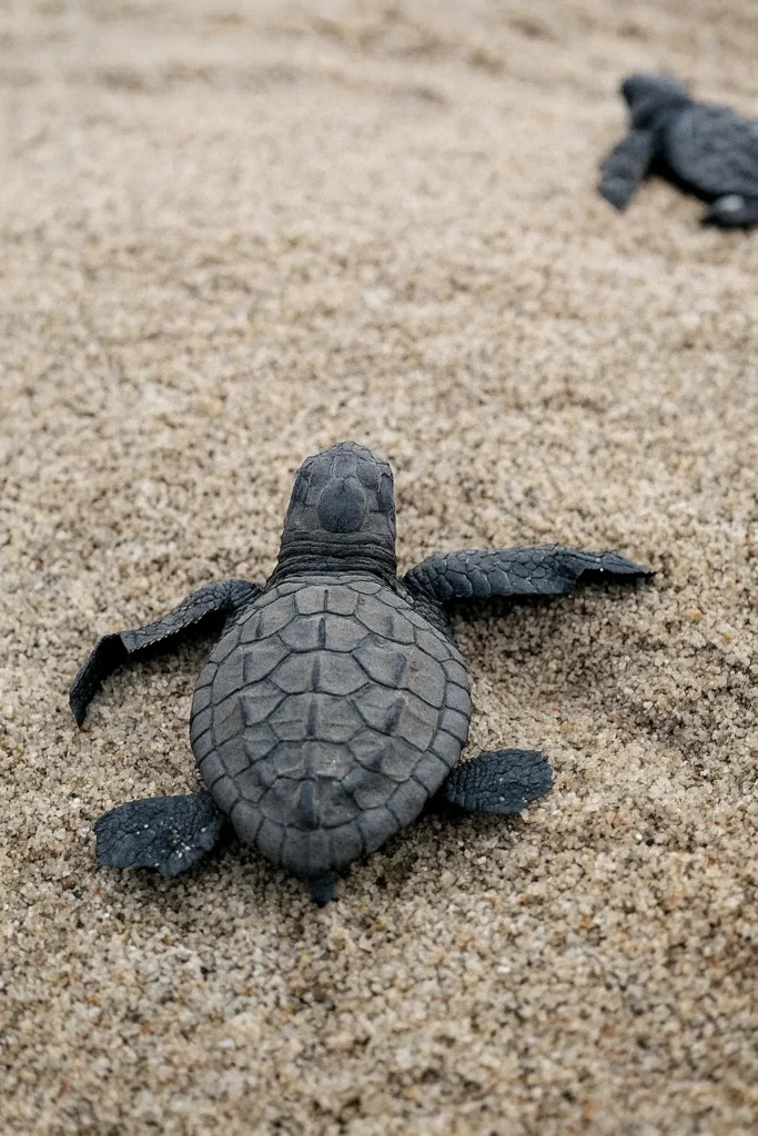 Tiny sea turtles crawl across golden sand — a heartwarming reminder of nature’s rhythm and Amari’s hospitality by the Pacific.