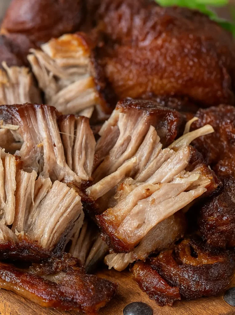 Slow-cooked carnitas with crispy edges on a platter, highlighting tender pork and rich flavor in this traditional Mexican slow-braised dish.