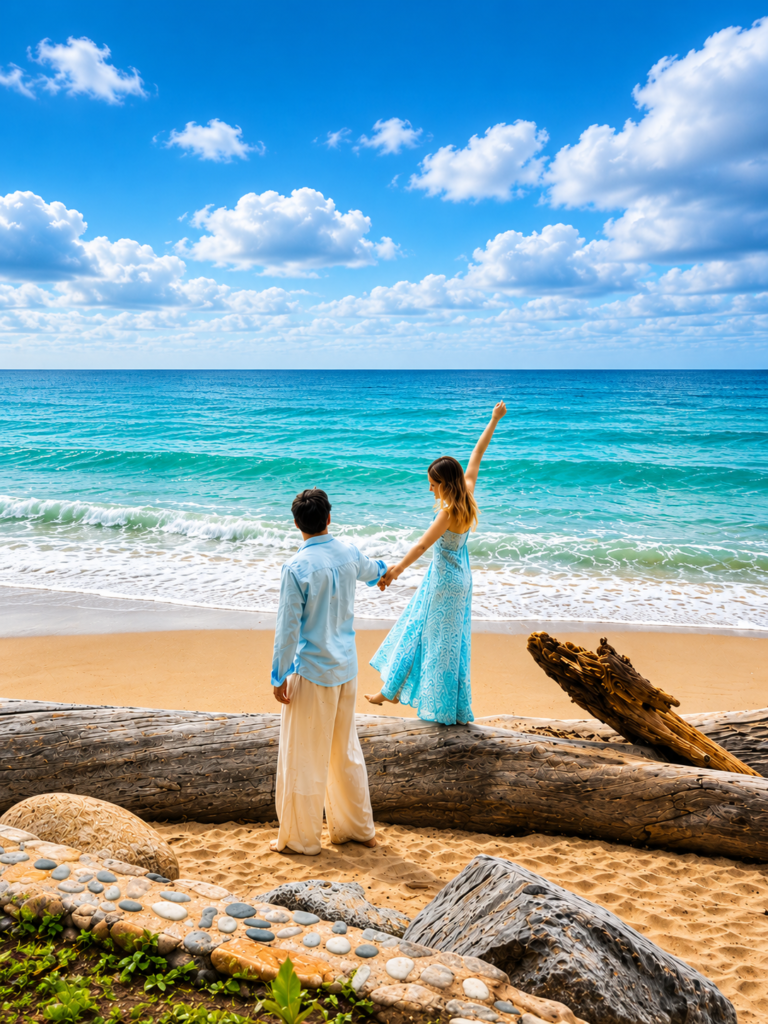 Couple on the beach at Sayulita on the Riviera Nayarit, Mexico