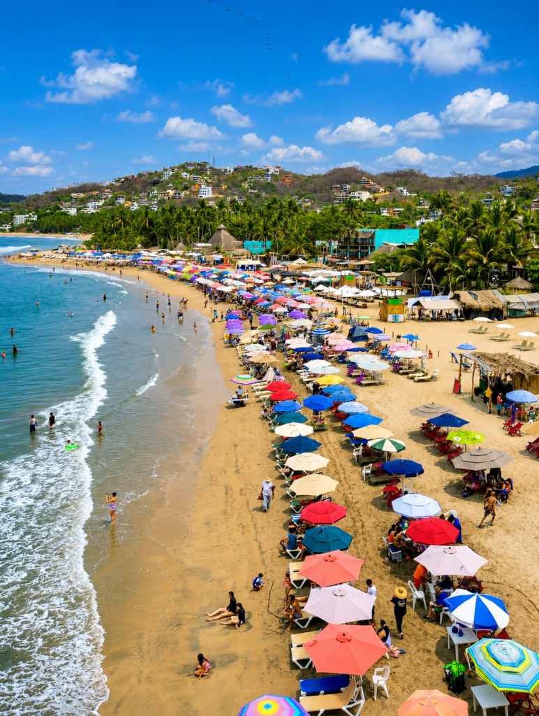 Turquoise Pacific water and sand at a Sayulita beach in Nayarit, Mexico